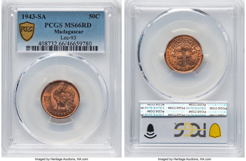 3-Piece Lot of Certified Assorted Issues PCGS, 1) Madagascar: Republic 50 Centim...