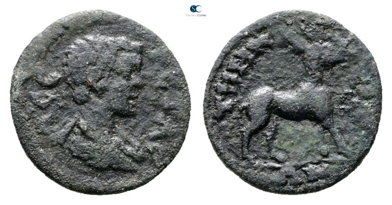Aiolis. Temnos. Geta AD 198-211. 
Bronze Æ

16 mm, 2,15 g



Very Fine
