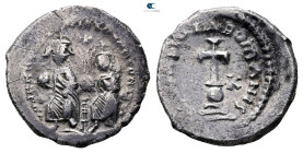 Heraclius with Heraclius Constantine AD 610-641. Constantinople. Hexagram AR