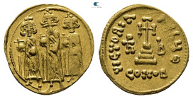 Heraclius, with Heraclius Constantine and Heraclonas AD 610-641. Constantinople. Solidus AV