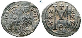 Michael II with Theophilus AD 820-829. Constantinople. Follis or 40 Nummi Æ