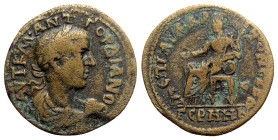 Gordian III (238-244). Mysia, Germe. Æ (29mm, 11.07g, 6h). Ael Aristoneikos, strategos. Laureate, draped and cuirassed bust r. R/ Cybele seated l., ho...