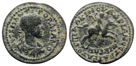 Gordian III (238-244). Lydia, Stratonicea Hadrianopolis. Æ (26mm, 8.24g, 6h). Aur Alkimos Philobakchos, strategos. Laureate, draped and cuirassed bust...