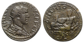 Philip I (244-249). Pisidia, Antioch. Æ (25mm, 9.01g, 11h). Radiate, draped and cuirassed bust r. R/ The river-god Anthios reclining l. on urn, holdin...