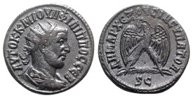 Philip I (244-249). Seleucis and Pieria, Antioch. AR Tetradrachm (26mm, 11.45g, 6h). AD 244. Radiate, draped and cuirassed bust r. R/ Eagle standing f...
