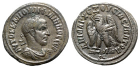 Philip I (244-249). Seleucis and Pieria, Antioch. BI Tetradrachm (28mm, 13.12g, 6h), AD 249. Laureate, draped and cuirassed bust r. R/ Eagle standing ...