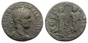 Philip II (Caesar, 244-247). Pamphylia, Perge. Æ (24mm, 9.88g, 12h). Laureate, draped and cuirassed bust r. R/ Hygieia, holding serpent and patera, st...