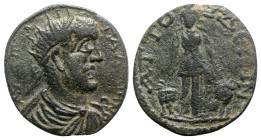 Gallienus (253-268). Caria, Attuda. Æ (30mm, 10.45g, 6h). Radiate, draped and cuirassed bust r. R/ Kybele standing facing; lion to l. and r. SNG von A...