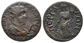 Gallienus (253-268). Pamphylia, Perge. Æ 10 Assaria (29mm, 12.39g). Radiate, draped and cuirassed bust r.; I before. R/ Tyche standing l., holding rud...