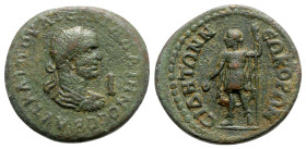 Gallienus (253-268). Pamphylia, Side. Æ 10 Assaria (29mm, 18.66g, 1h). Laureate, draped and cuirassed bust r.; I (mark of value) before. R/ Apollo sta...