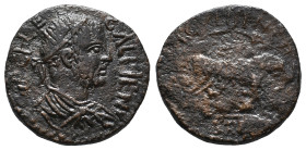 Gallienus (253-268). Pisidia, Antioch. Æ (26mm, 3.00g). Radiate, draped and cuirassed bust r. R/ She-wolf standing r., suckling the twins Remus and Ro...