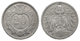 Austria, 20 Heller 1893 (21mm, 3.94g). Near VF