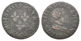 France, Louis XIII (1610-1643). Double Tournois 1621 (20mm, 2.46g). Good Fine