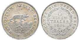 Germany, Anhalt-Bernburg. Alexander Karl (1834-1863). 1/6 Taler (1861-A). Berlin (23mm, 5.32g). VF