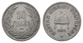 Hungary, 10 Filler 1893 (19mm, 2.98g). Near VF