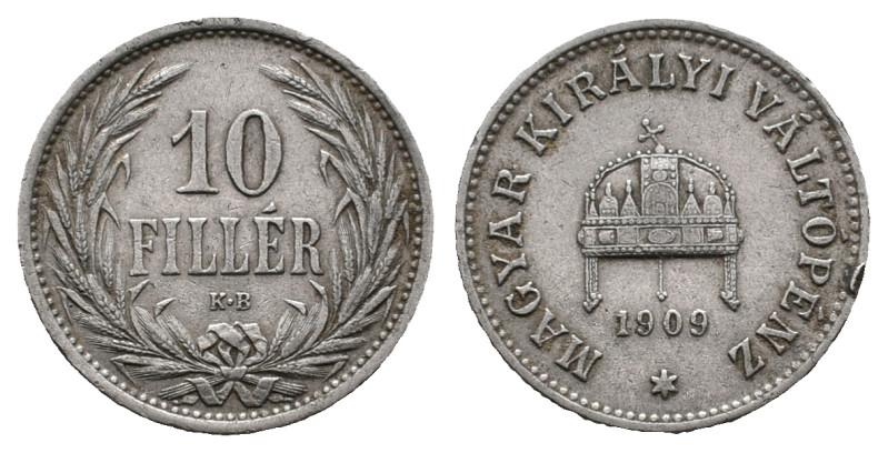 Hungary, 10 Filler 1909 (19mm, 3.07g). VF