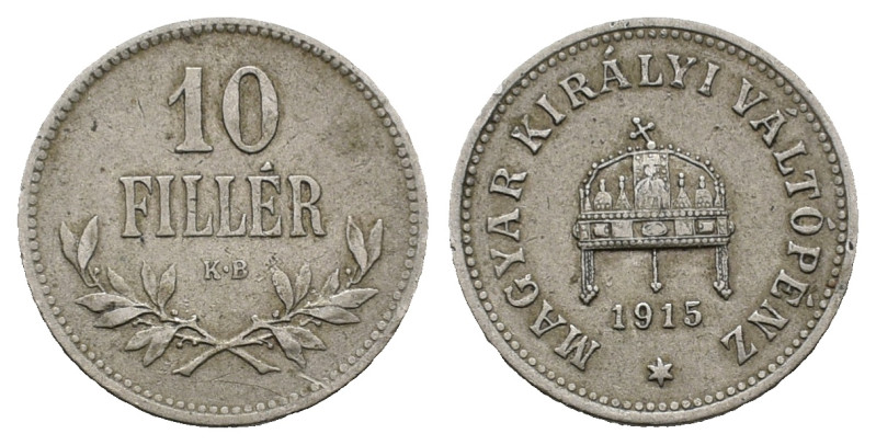 Hungary, 10 Filler 1915 (19mm, 2.95g). VF