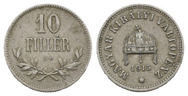 Hungary, 10 Filler 1915 (19mm, 2.95g). VF