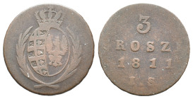 Poland, Friedrich August I (1807-1815). 3 Grosze 1811 (26mm, 6.79g). Fine - Good Fine
