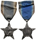 Rare silver-plated AE-Medal in star shape with ribbon. By the Federation des Sociétés Musicales de Champagne et Meuse (40mm, 14.5g).