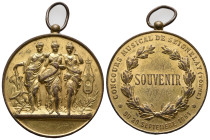 Gilded AE-Medal 1891. Souvenir of the Musical Competition in Seignelay. (47mm, 50.43g).
