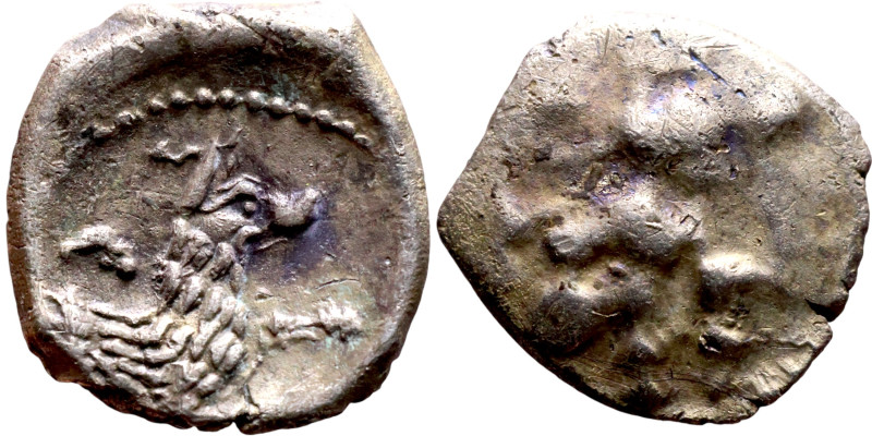 Lycaonia: Laranda (IV- III century BV) Obol. Obv:Baaltars seated left, holding g...