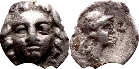 Pisidia: Selge (Iv century BC) obol Obv: Head of gorgoneion facing with flowing hair Rev:  Head of Athena right, wearing  helmet. Obv:.