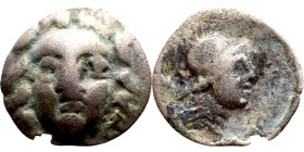 Pisidia: Selge (Iv century BC) obol Obv: Head of gorgoneion facing with flowing hair Rev:  Head of Athena right, wearing  helmet. Obv:.