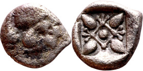 Ionia: Milet ( VI-V century BC) Obol Obv: Forepart of lion right, head left. Rev: Stellate floral design; all within incuse square.