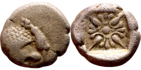 Ionia: Milet ( VI-V century BC) Obol Obv: Forepart of lion right, head left. Rev: Stellate floral design; all within incuse square.