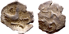 Lycaonia: Laranda (IV- III century BV) Obol. Obv:Baaltars seated left, holding grain ear, grape bunch, and scepter. Rev: Forepart of wolf right;