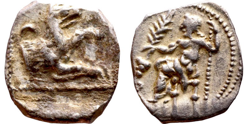 Lycaonia: Laranda (IV- III century BV) Obol. Obv:Baaltars seated left, holding g...