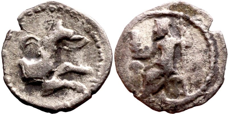 Lycaonia: Laranda (IV- III century BV) Obol. Obv:Baaltars seated left, holding g...