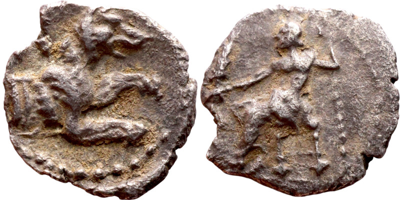 Lycaonia: Laranda (IV- III century BV) Obol. Obv:Baaltars seated left, holding g...