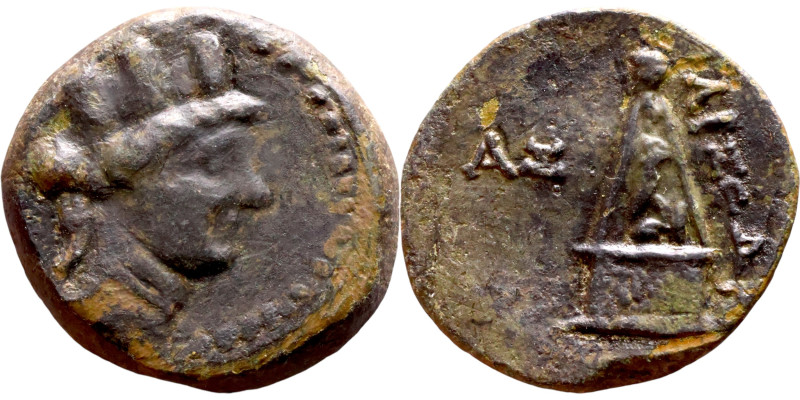 Cilicia: Tarsus (164 BC -27 BC) bronze coin. Obv: Bust of Tyche. Rev: andan stan...