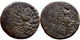 Pontus, Amisos (I century bc) bronze coin. Obv: Aegis with Gorgon's head at center Rev: Nike advancing right, holding wreath and palm branch,