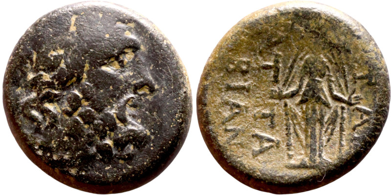 Phrygia: Apameia (100 BC-50 BC) bronze coin. Obv: Bust of Zeus Rev: Cult statue ...