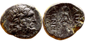 Phrygia: Apameia (100 BC-50 BC) bronze coin. Obv: Bust of Zeus Rev: Cult statue of Artemis