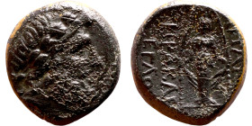 Phrygia: Apameia (100 BC-50 BC) bronze coin. Obv: Bust of Zeus Rev: Cult statue of Artemis