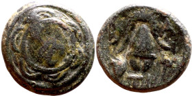 Macedonian kings (III-II century BC) bronze. Obv: Macedonian Shield Rev: Macedonian Helmet