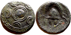 Macedonian kings (III-II century BC) bronze. Obv: Macedonian Shield Rev: Macedonian Helmet