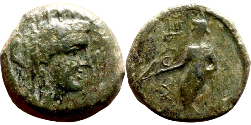 Kelenderis (BC 200-30) bronze coin. Obv: Draped, turreted and veiled bust of Tyc...