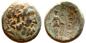 Phrygia: Apameia (100 BC-50 BC) bronze coin. Obv: Bust of Zeus Rev: Cult statue of Artemis