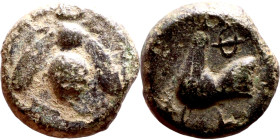 Ephesos (BC 405-390) bronze coin. Obv:  Bee Rev: Head of stag right