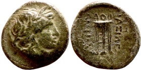 Antiochos I Soter (Seleukid King: 281-261 BC). AE bronze. Obv: Laureate head of Apollo right Rev: Tripod