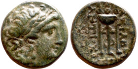 Antiochos I Soter (Seleukid King: 281-261 BC). AE bronze. Obv: Laureate head of Apollo right Rev: Tripod