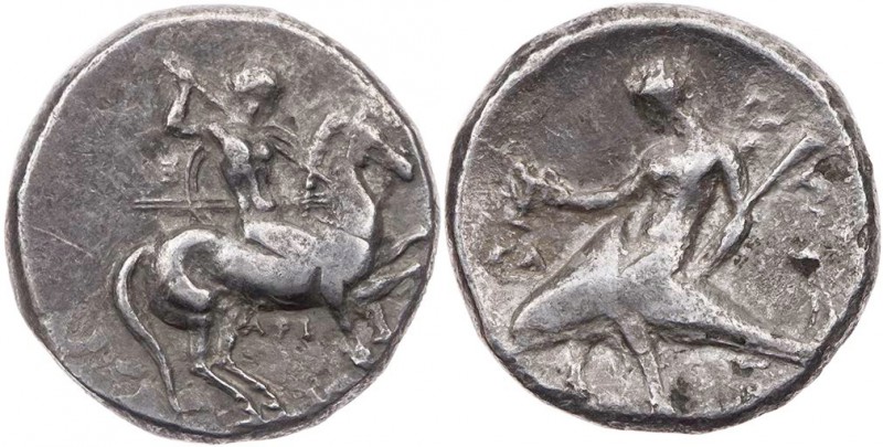 KALABRIEN TARENT
 AR-Didrachme/Nomos 334-330 v. Chr. Vs.: nackter Ephebe reitet...