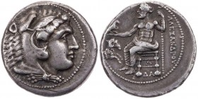 MAKEDONIEN, KÖNIGREICH
Alexander III., 336-323 v. Chr. AR-Tetradrachme 330-320 v. Chr. Damaskus Vs.: Kopf des Herakles mit Löwenskalp n. r., Rs.: Zeu...