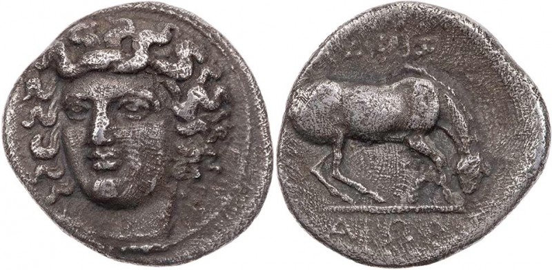 THESSALIEN LARISSA
 AR-Drachme 340-320 v. Chr. Vs.: Kopf der Nymphe Larissa fas...