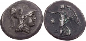 PAMPHYLIEN SIDE
 AR-Tetradrachme 205-190 v. Chr., St(...) Vs.: Kopf der Athena Sidetes mit korinthischem Helm n. r., auf dem Kessel seleukidischer An...